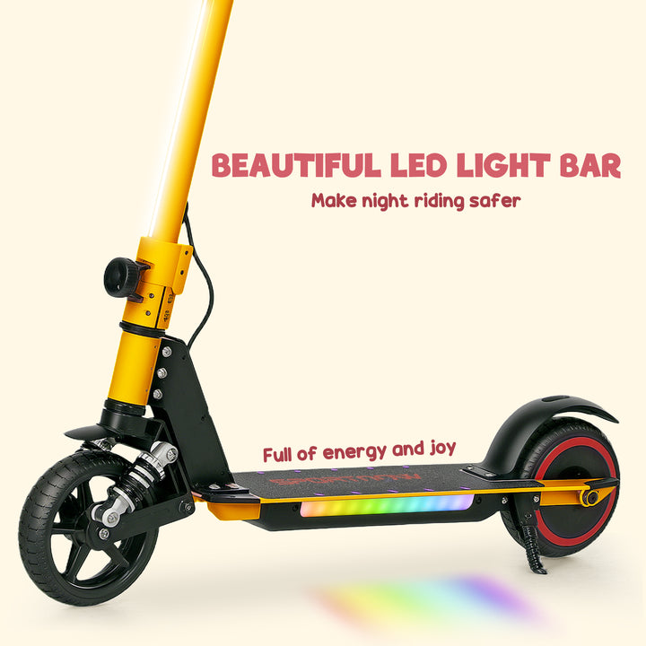 Folding Electric Scooter for Kids Age 6-14 with Dual Brakes, Front Suspension, LED Colourful Lights and Display, 6.8kg Lightweight Aluminium E Scooter, Up to 14 KM/H & 6 KM, Gold Tone