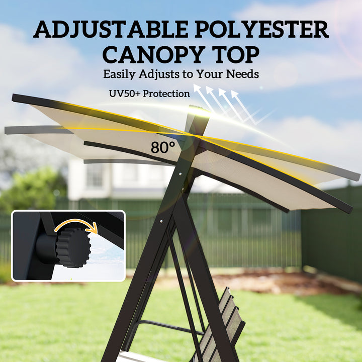 3 Seater Swing Chair, Garden Swing Bench with Adjustable Tilting Canop