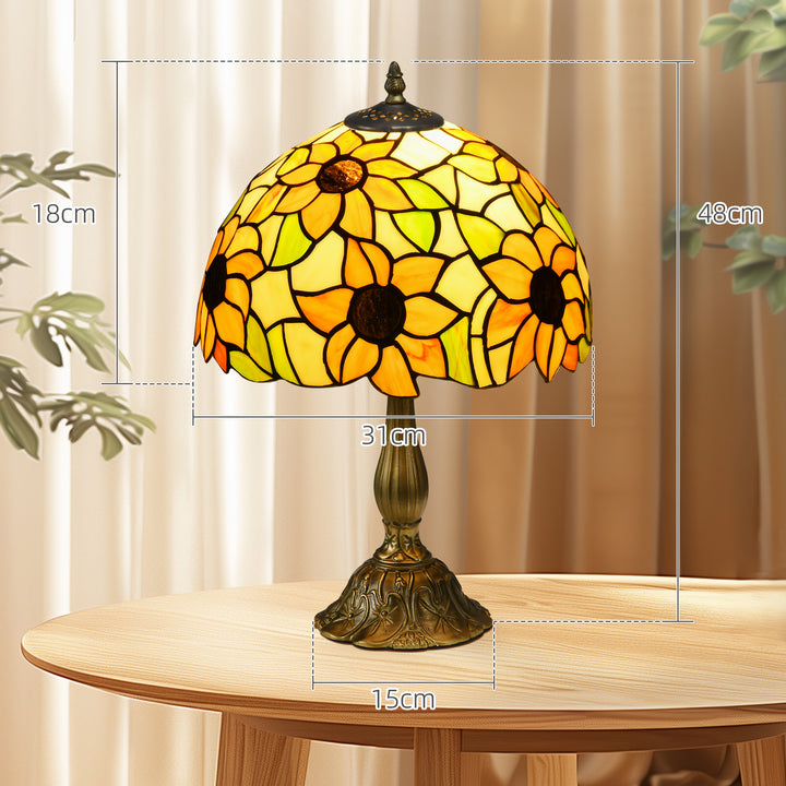 HOMCOM Stained Glass Bedroom Table Lamp, Handmade Antique Bedside Light for Bedroom, Living Room, Decorative Night Light, Orange Sunflower | Aosom UK