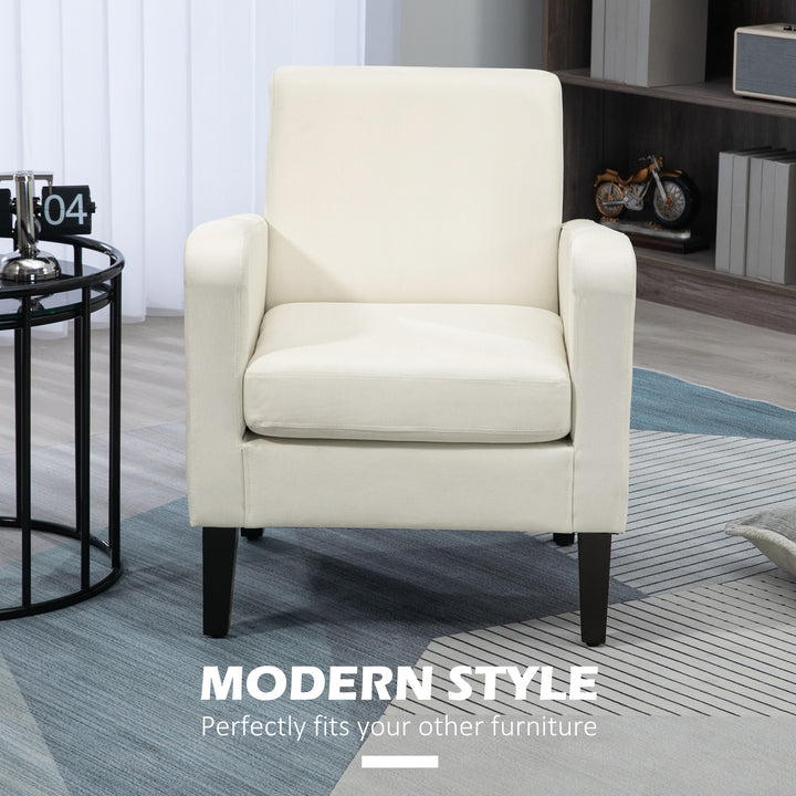 2 Pieces Modern Armchairs with Rubber Wood Legs, Upholstered Accent Chairs, Single Sofa for Living Room, Bedroom, Cream White