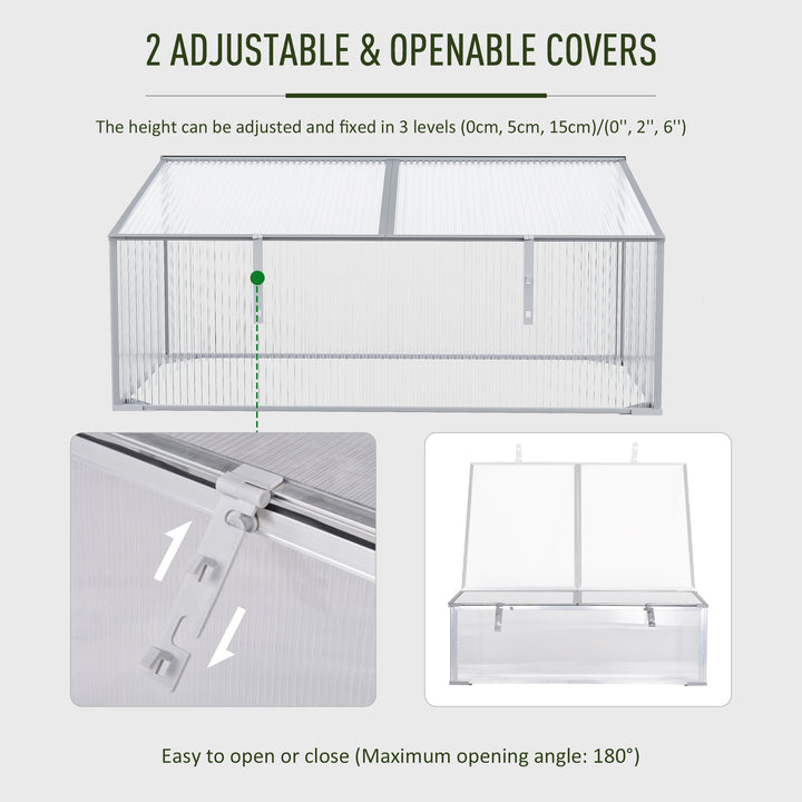 Outsunny Garden Polycarbonate Cold Frame Greenhouse Grow House Flower Vegetable Plants Bed Aluminium Frame  99L x 60W x 44H cm