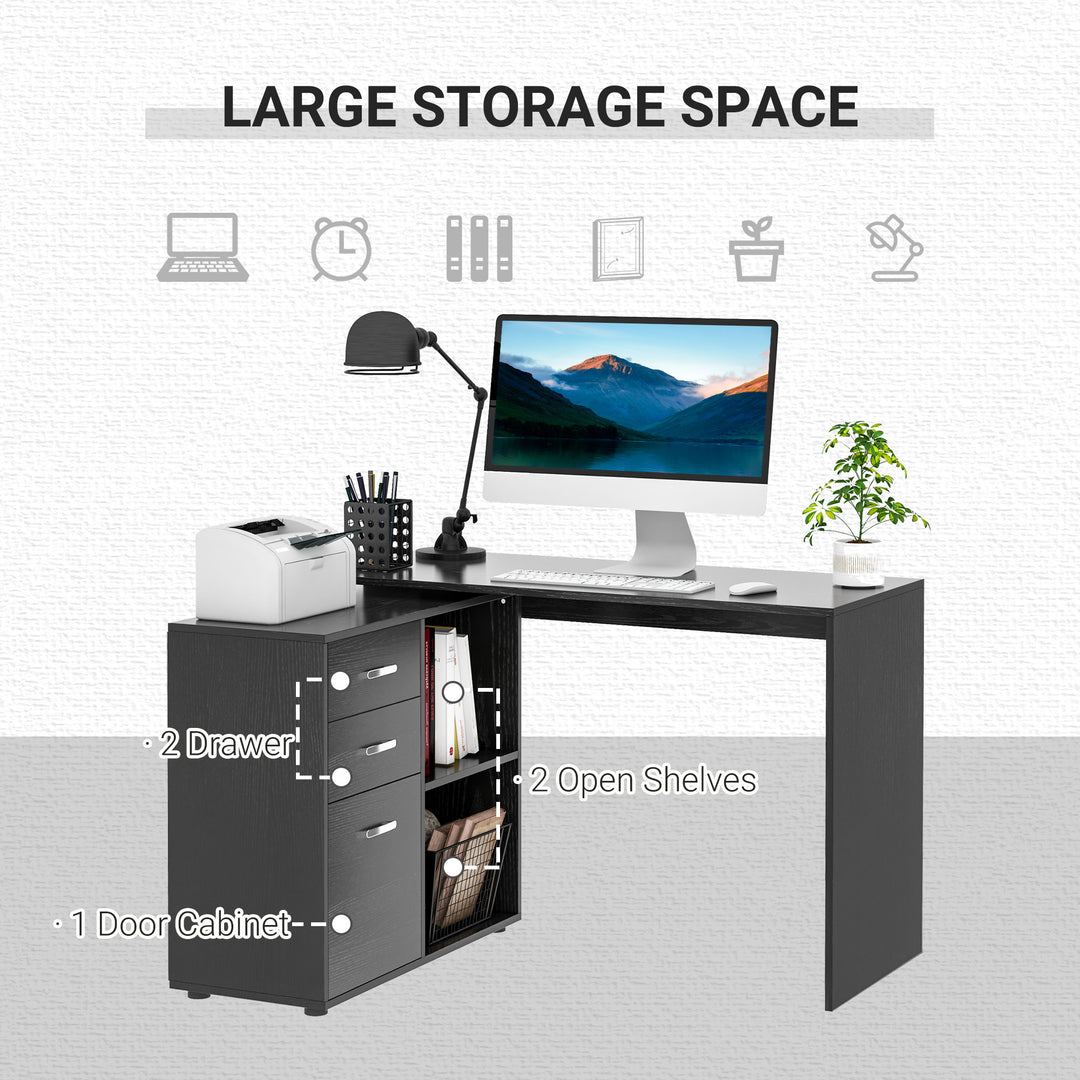 HOMCOM Computer Desk Table Workstation Home Office L Shape Drawer Shelf File Cabinet Black