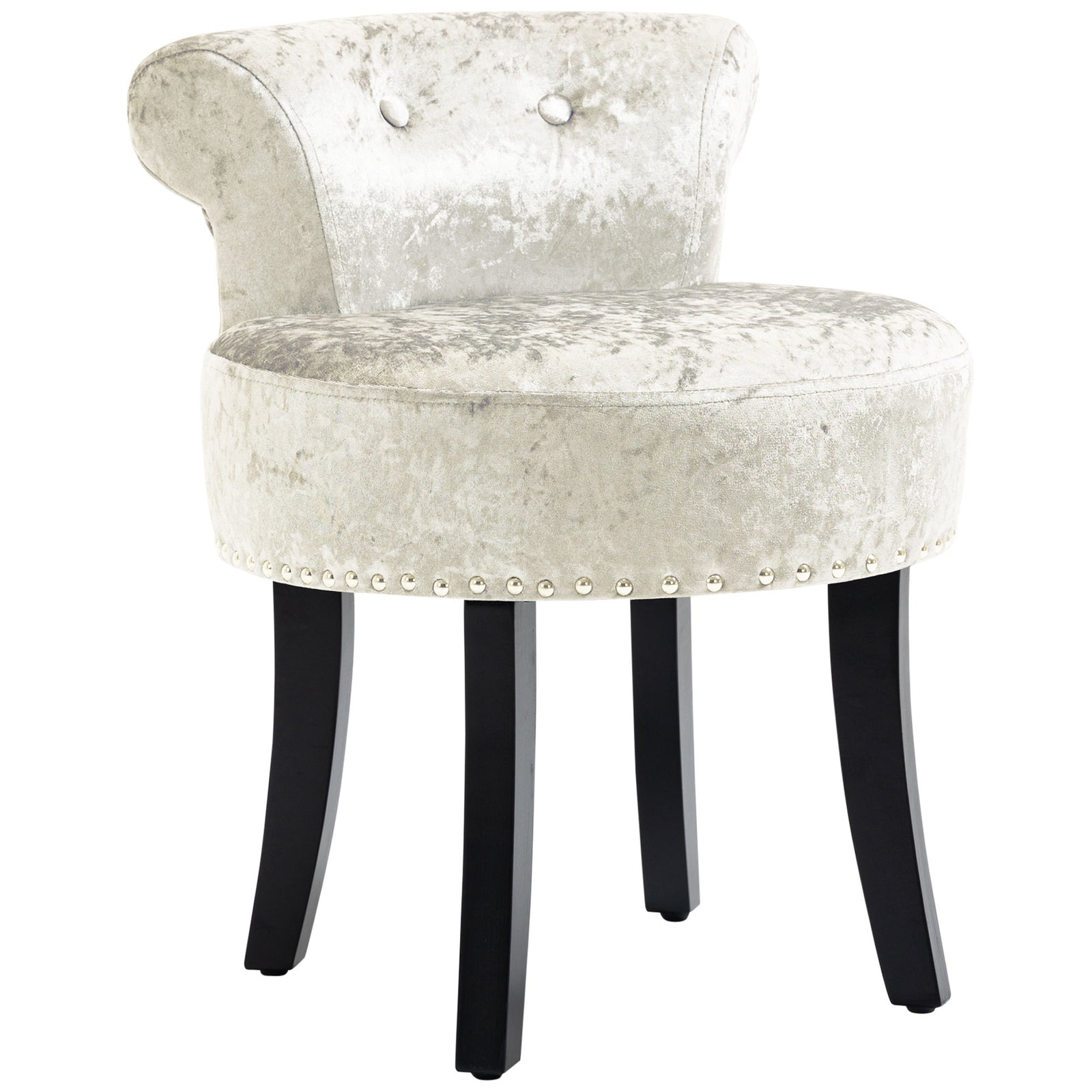 Dressing Table Stool with Rubber Wood Legs, Ice Velvet Vanity Stool for Living Room Bedroom, Beige