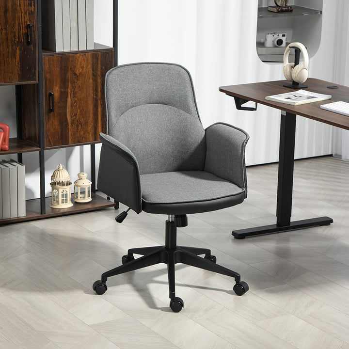 Linen and Faux Leather Mix Office Chair - Grey