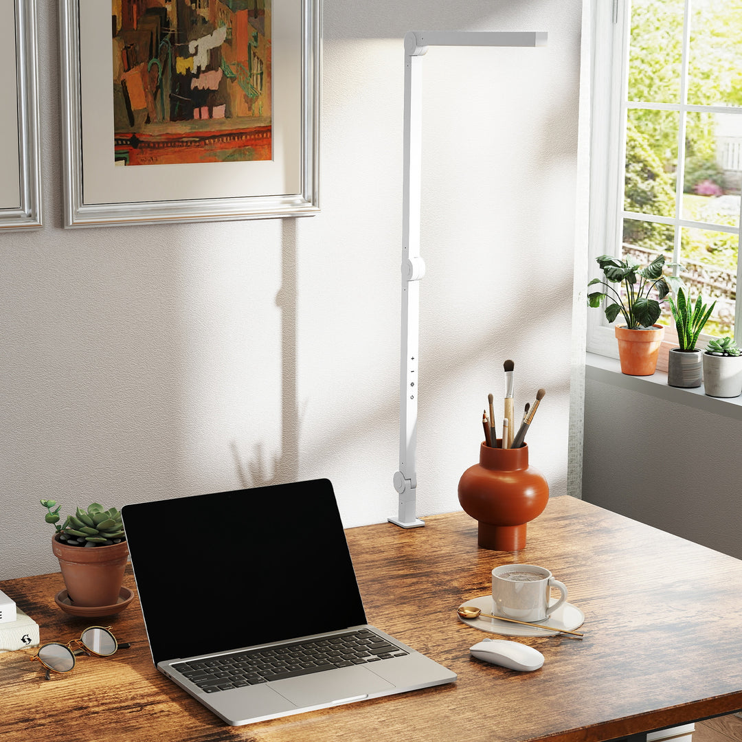 MCL LED Desk Lamp, Dimmable Desk Light with Swing Arm and Clamp, Adjustable Eye-Caring Table Lamp with 2 Colour Modes & 5 Brightness Levels for Study, Drawing, Office, Architect, Task, White