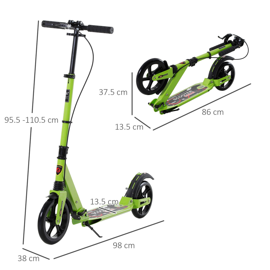 Kick Scooter, Folding 2 Wheel Scooter for 14+ Teens Adults, with Dual Brake System, Dual Suspension, 230mm Big Wheels, 3 Adjustable Handlebar, up to 100KG, Green