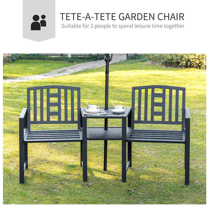 2 Seat Garden Chair Bench Loveseats Jack and Jill Seat w/Coffee Table Slatted Design Patio Yard