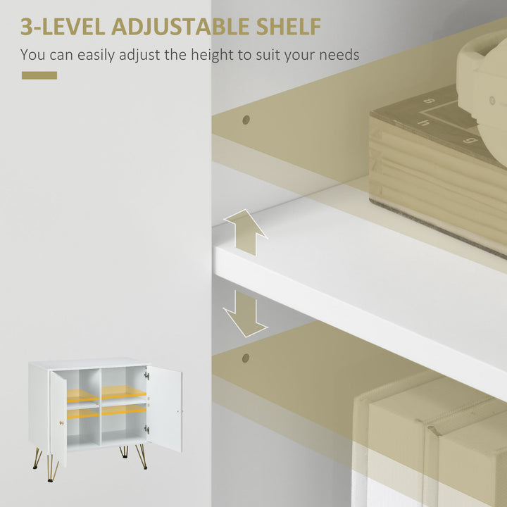 HOMCOM Slim Sideboard Cabinet, Storage with Golden Hairpin Legs 3-Level Adjustable Shelves for Living Room Dining Room Hallway, White | Aosom UK