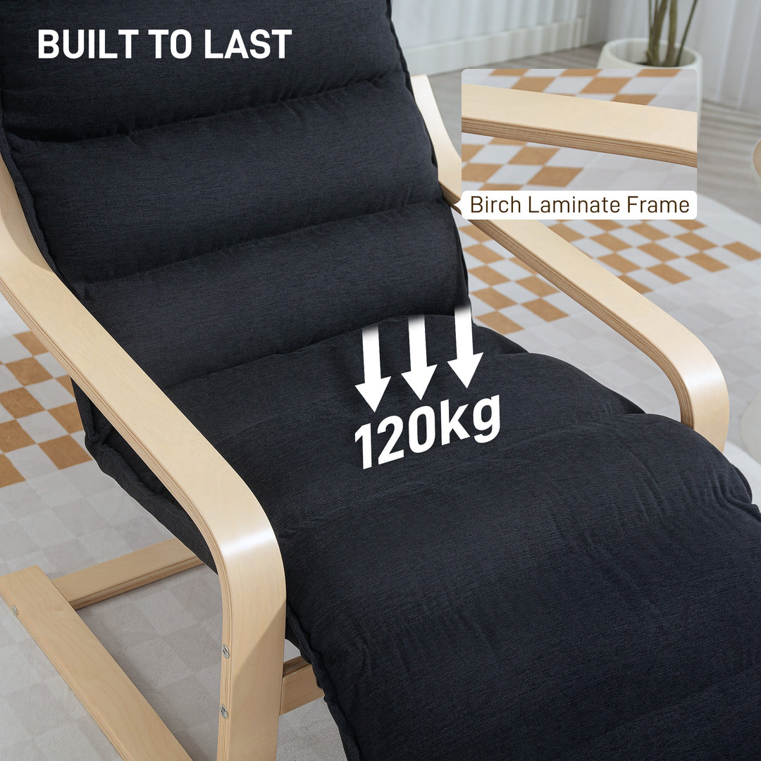 Curved Wooden Accent Chair, with Adjustable Footrest - Black