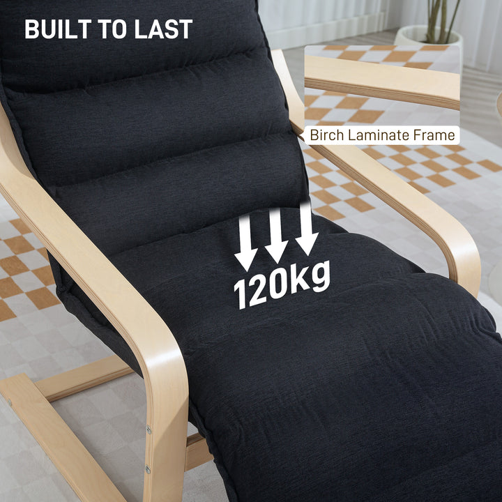 Curved Wooden Accent Chair, with Adjustable Footrest - Black