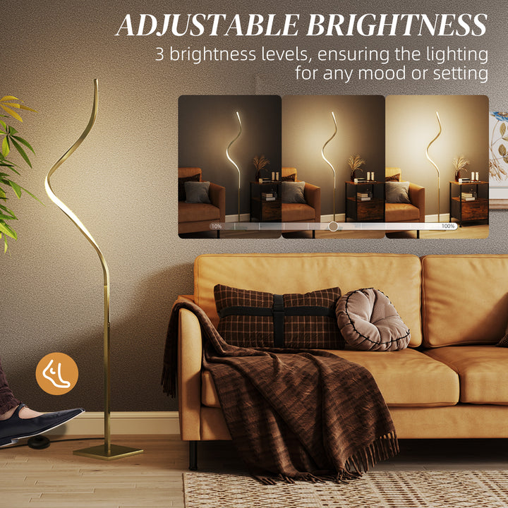 LED Floor Lamp with 3 Adjustable Brightness, Modern Dimmable Standing Lamp with Foot Switch for Bedroom, Living Room, Gold Tone