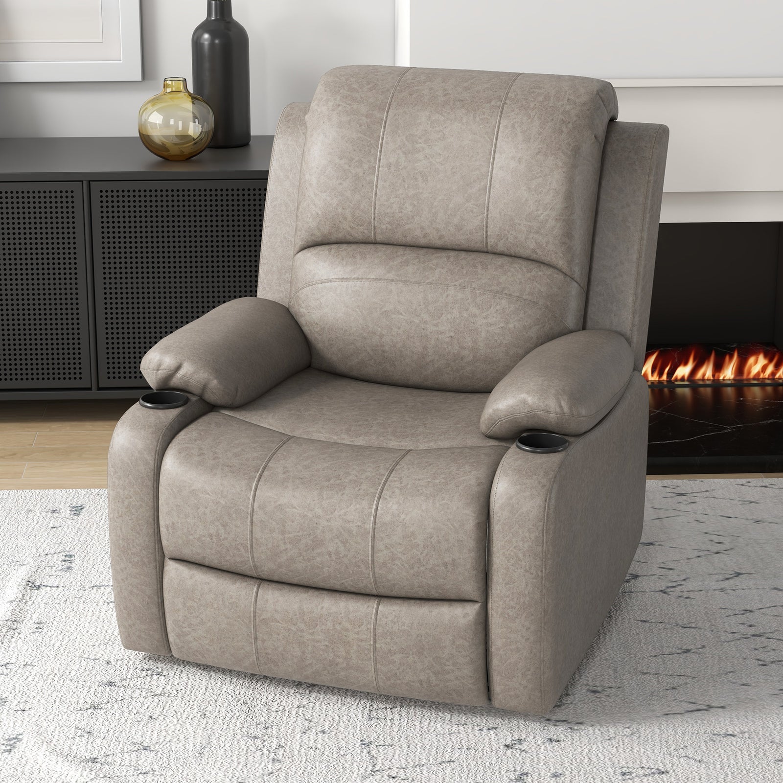 Recliner Chair, Microfibre Reclining Chair with Adjustable Leg Rest, Cup Holders, Recliner Armchair for Home Living Room, Brown