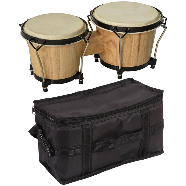 Wooden Bongo Drum Set 7.75" & 7" w/ Drum Head, Percussion Instrument, Drums, Tuning Wrench For Adults Beginners