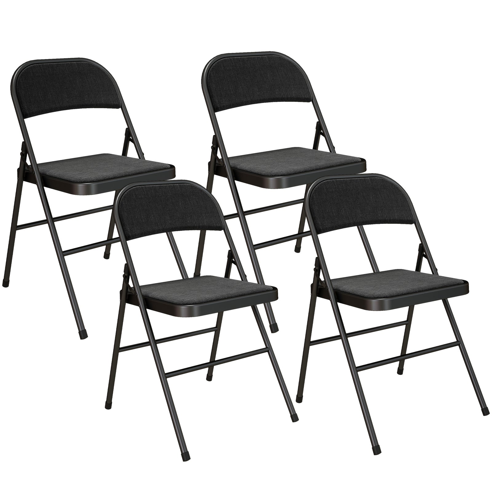Linen-Look Set of Four Cushioned Folding Chairs - Black