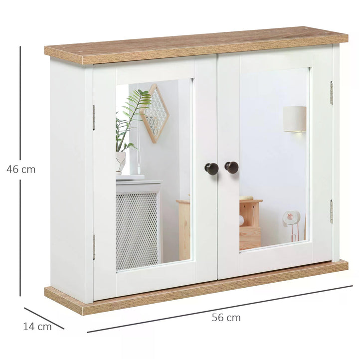 Kleankin Mirror Cabinet for Bathroom Mirror Cupboard Wall Mounted Storage Cupboard with Double Door and Adjustable Shelf, White