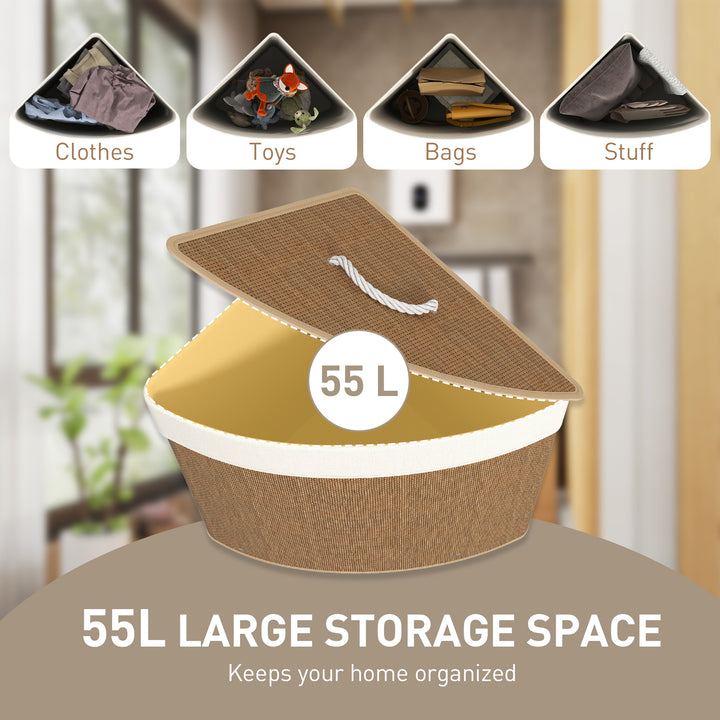 Bamboo Laundry Basket with Lid, 55L Corner Laundry Hamper with Removable Washable Liner Bag, Bathroom Triangle Washing Basket, 35 x 35 x 60 cm, Brown