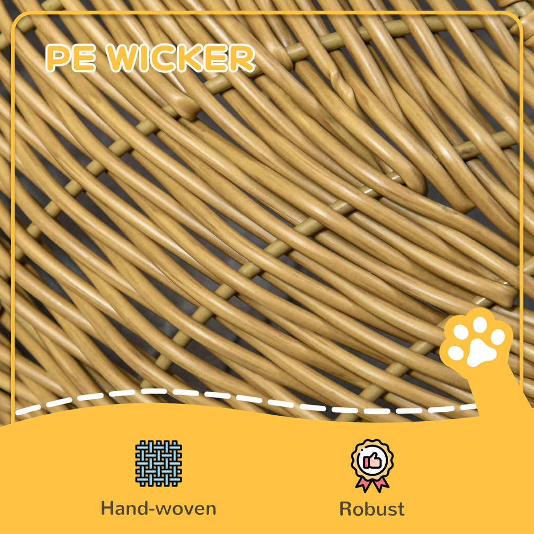 Wicker Cat House with Washable Cushion for Indoor Cats, Light Brown