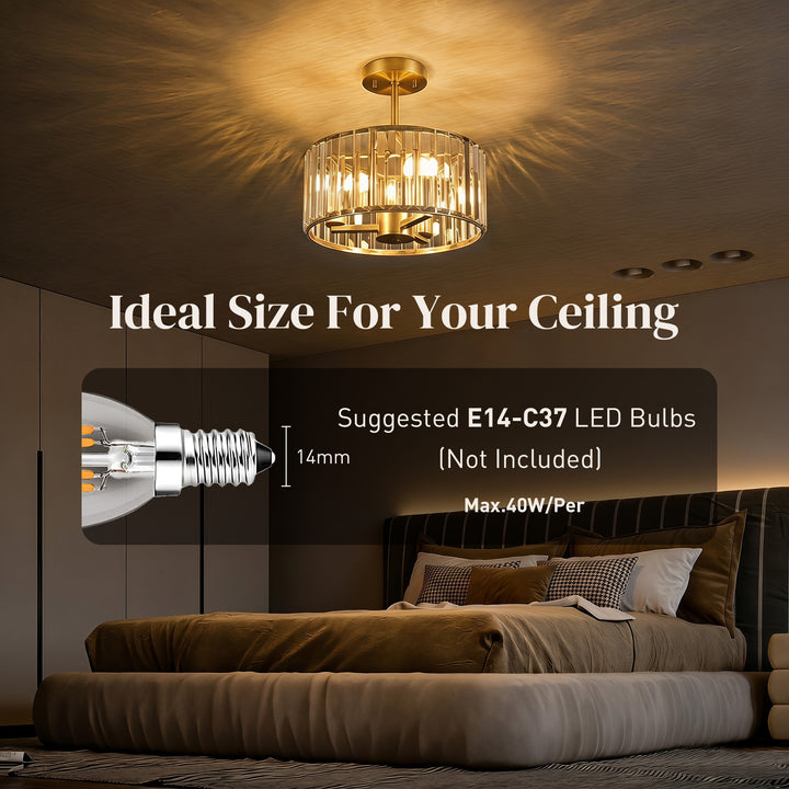 Semi Flush Mount Modern Crystal Chandelier Ceiling Light, Crystal Ceil