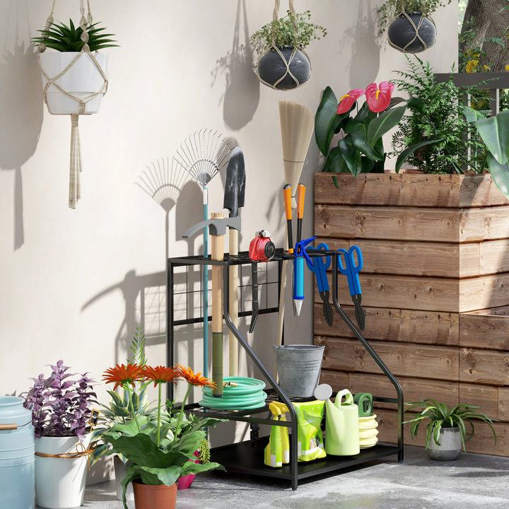 Garden Tool Storage Rack, 3-Tier Garden Tool Rack with 11 Hooks for Lo