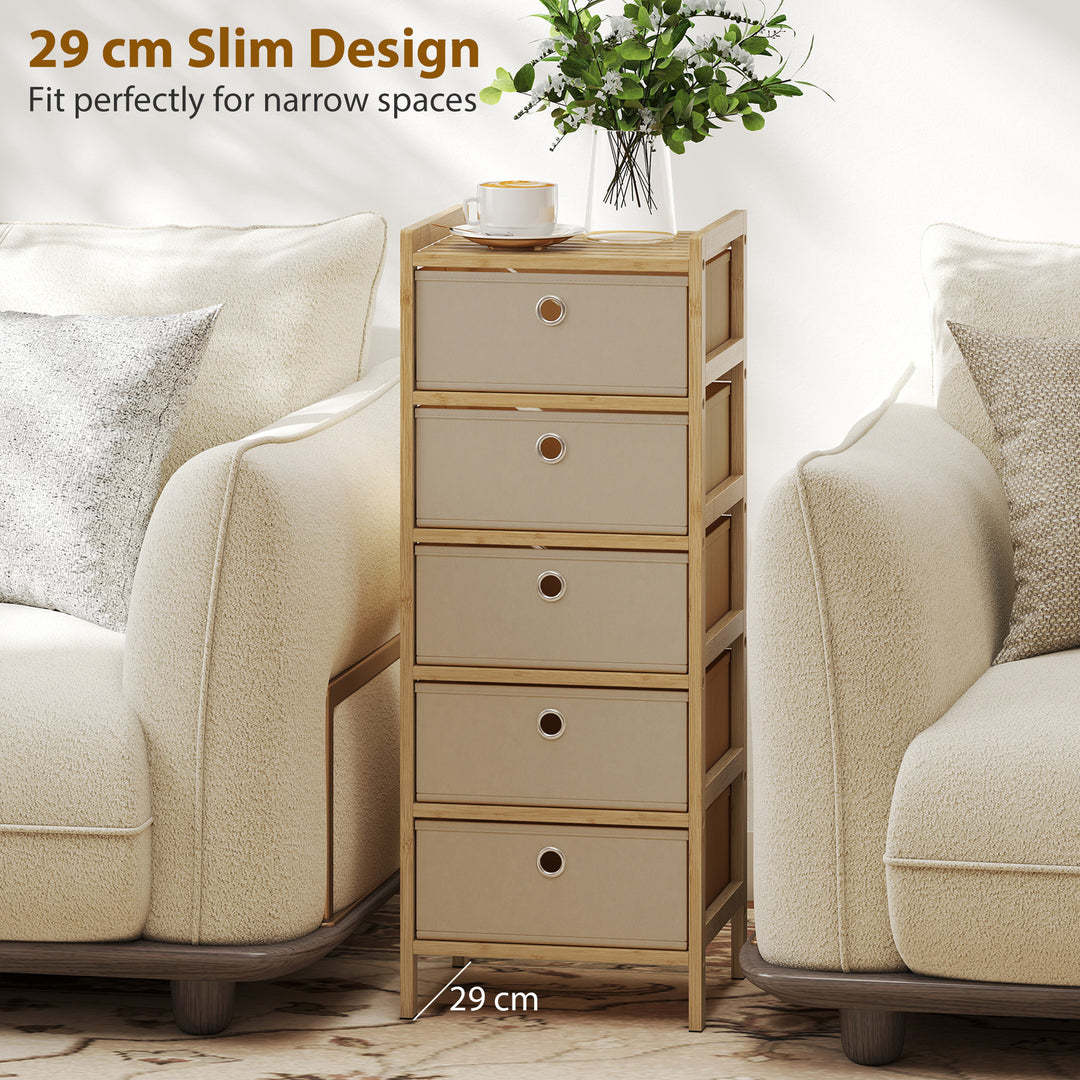 Chest of Drawers, 5 Fabric Drawers Narrow Dresser with Bamboo Frame, C