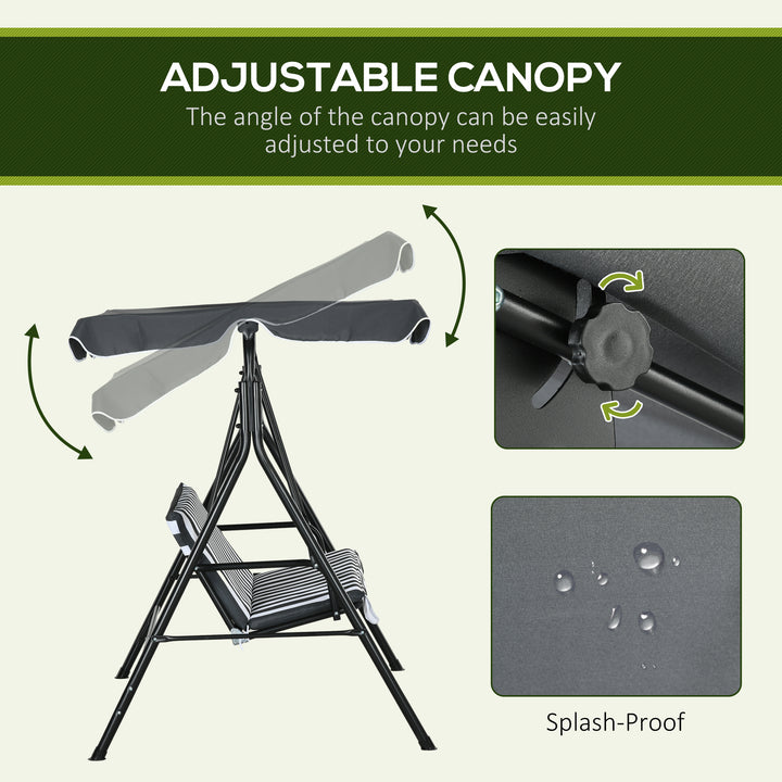 3 Seater Garden Swing Chair, Outdoor Swing Chair with Adjustable Canopy, Mental Frame & Cushions, Grey