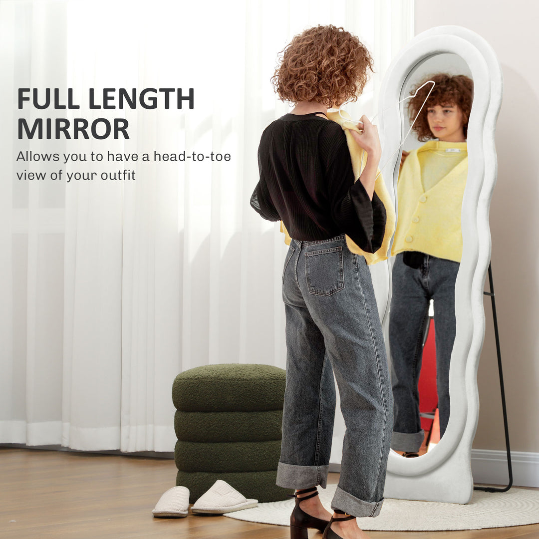 Wavy Velvet-Feel Full Length Mirror - White