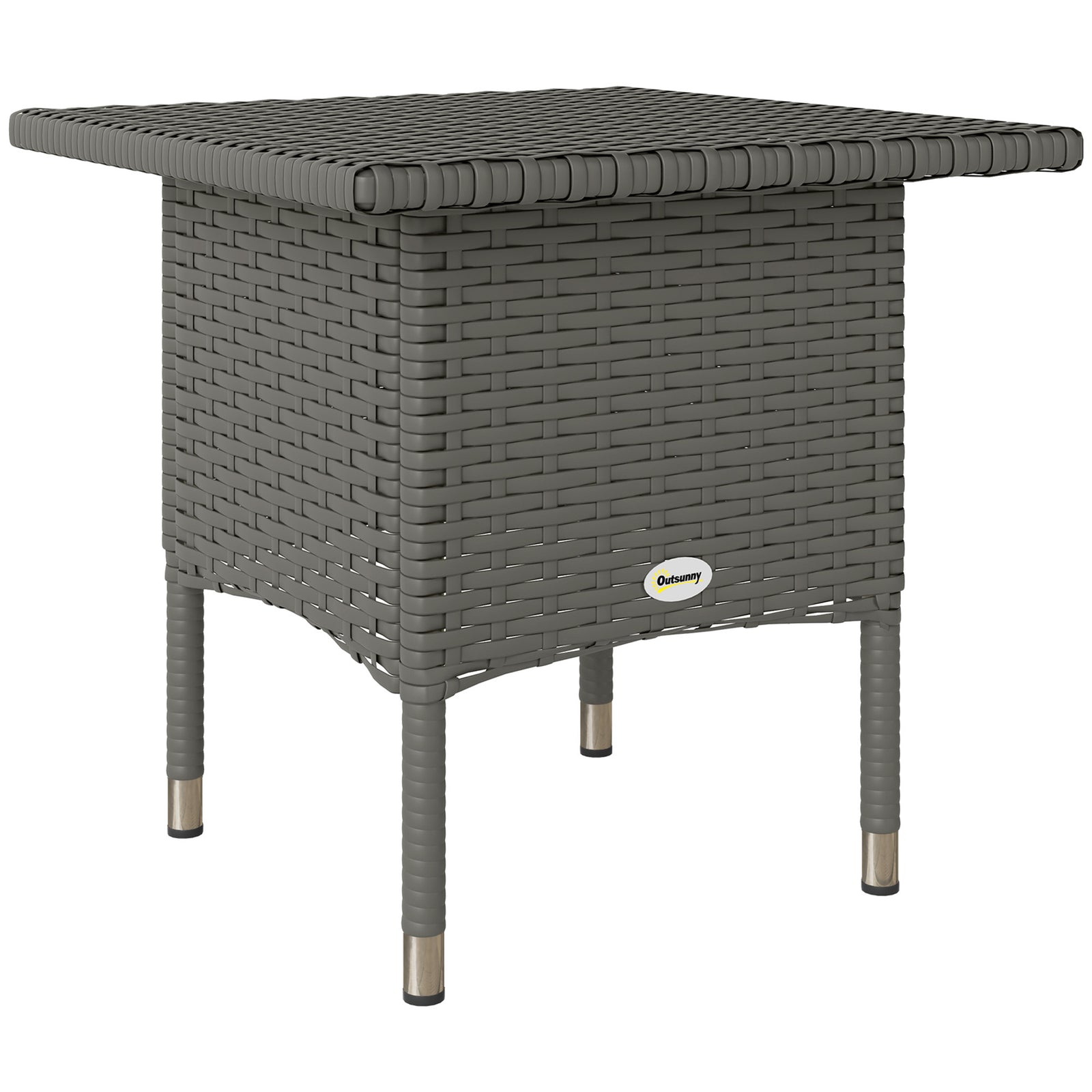 Rattan Side Table, Outdoor Coffee Table with Plastic Board Under the Full Woven Table Top for Patio, Garden, Balcony, Grey