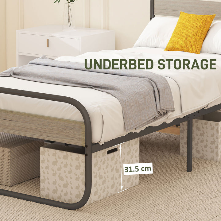 3ft Single Bed Frame, Industrial Style Metal Platform Bed Frame with Under Bed Storage, No Box Spring Needed, Easy Assembly, Grey