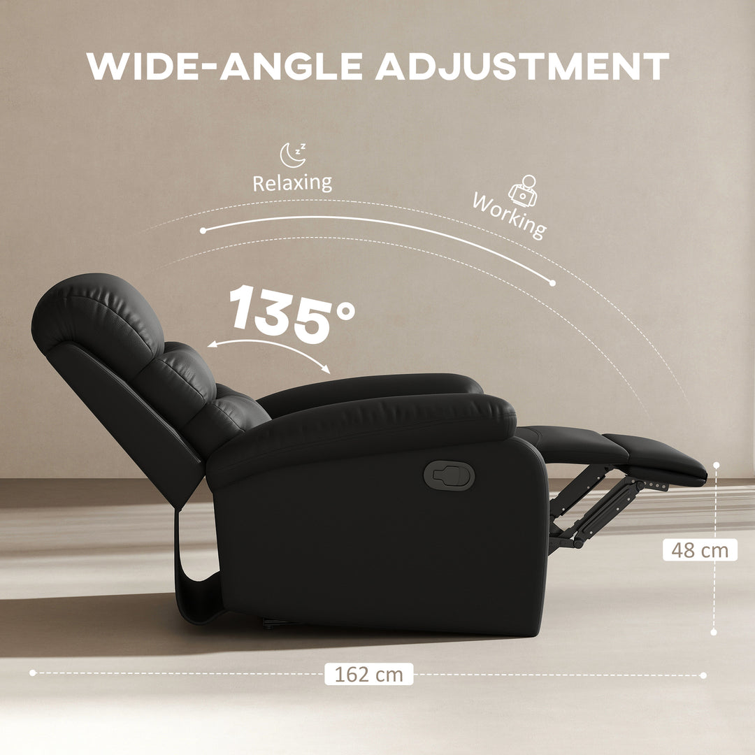 PU Leather Reclining Chair, Manual Recliner Chair with Padded Armrests, Retractable Footrest and Wood Frame, Black