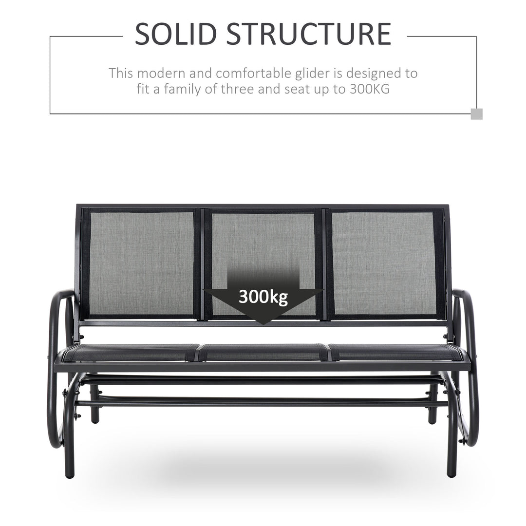 3-Seat Glider Rocking Chair for 3 People Garden Bench Patio Furniture Metal Frame, Black