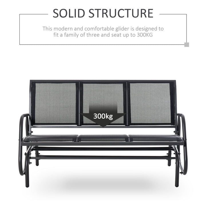 3-Seat Glider Rocking Chair for 3 People Garden Bench Patio Furniture Metal Frame, Black