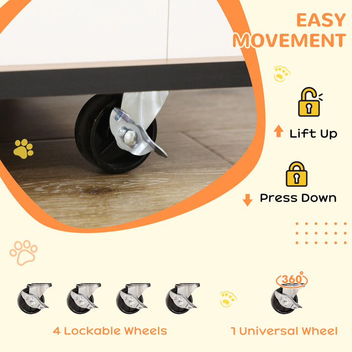 Dog Crate Furniture, Dog Cage End Table, with Wheels, for Medium Dogs, 80 x 60 x 76.5cm - White