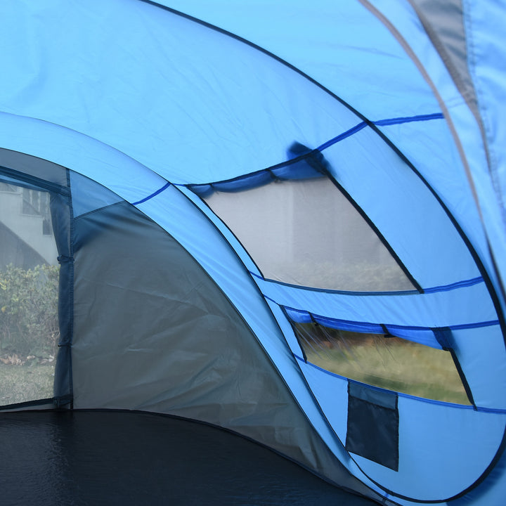 4 Person Pop-up Camping Tent Family Tent with Ground Sheet, 4 Windows and Portable Carry Bag for Beach Outdoor Trip, Sky Blue