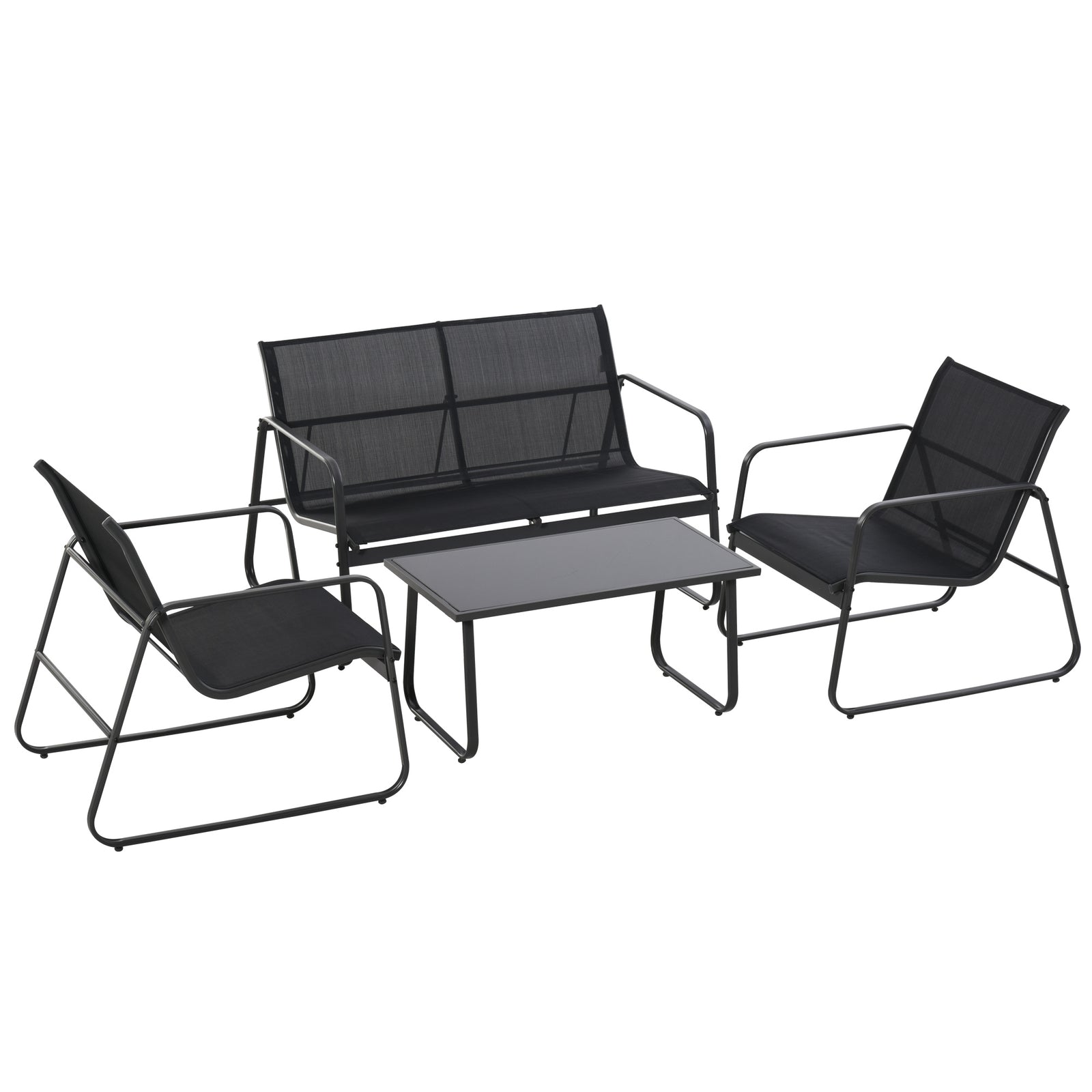 Four-Piece Minimalistic Garden Sofa Set - Black