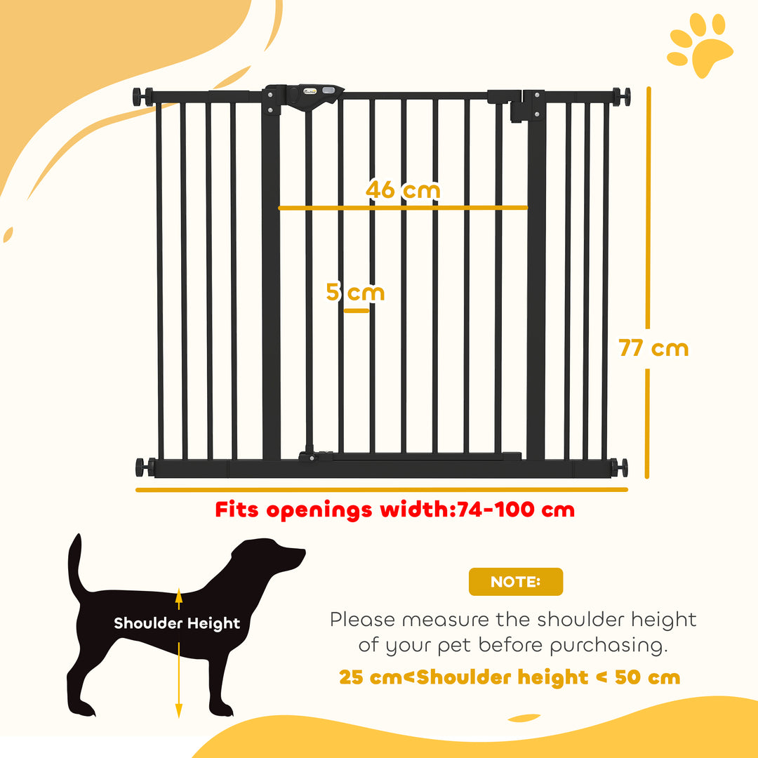 Adjustable Safety Gate w/ Two Extensions, Four Adjustable Screws, Black