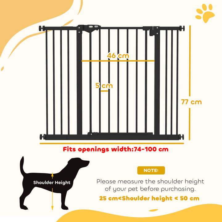 Adjustable Safety Gate w/ Two Extensions, Four Adjustable Screws, Black