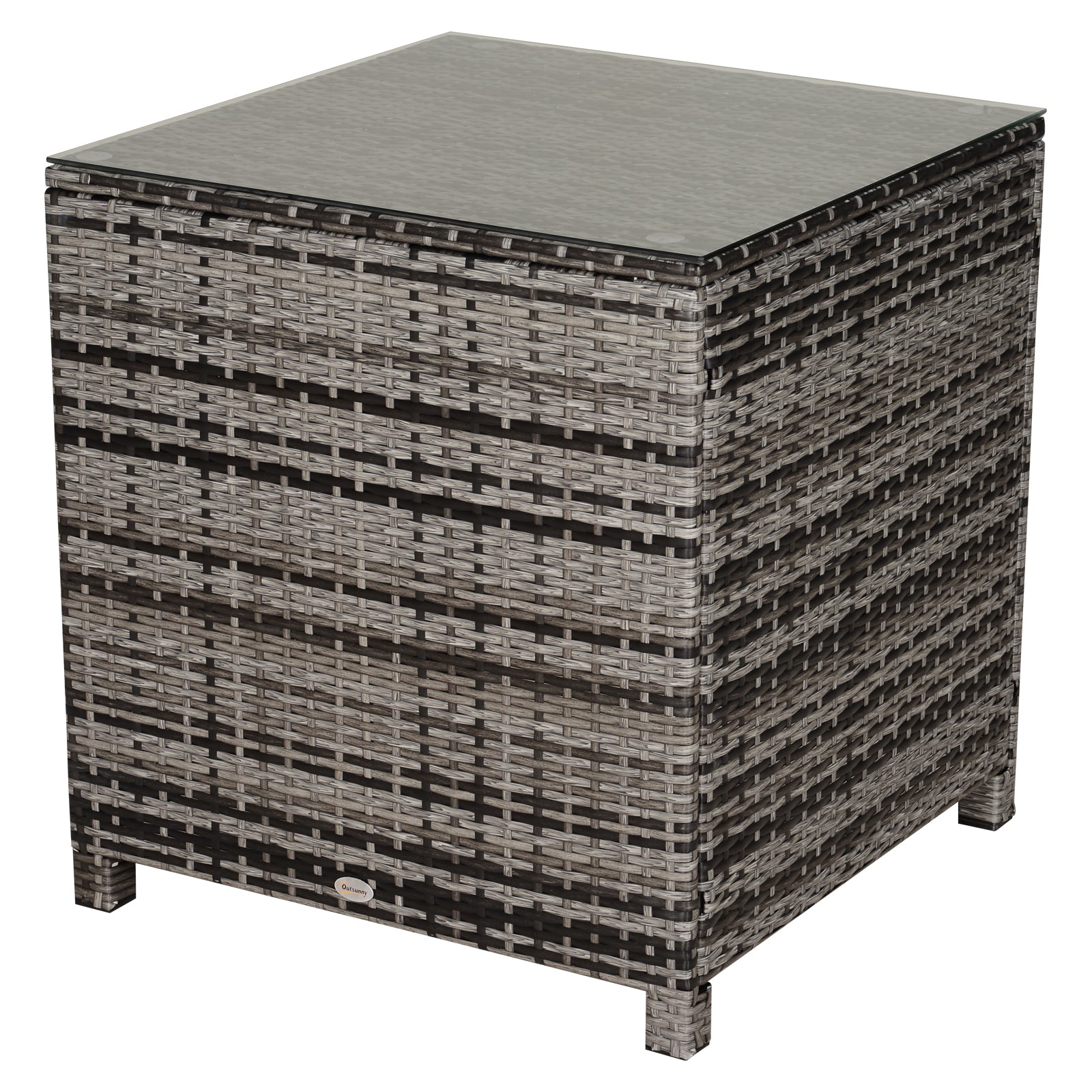 Square PE Rattan Garden Table, with Glass Table Top - Grey