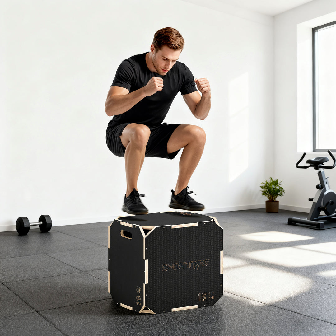Non-Slip Plyo Box, Corner-free Wooden Jump Box, 41 x 61 x 51 cm