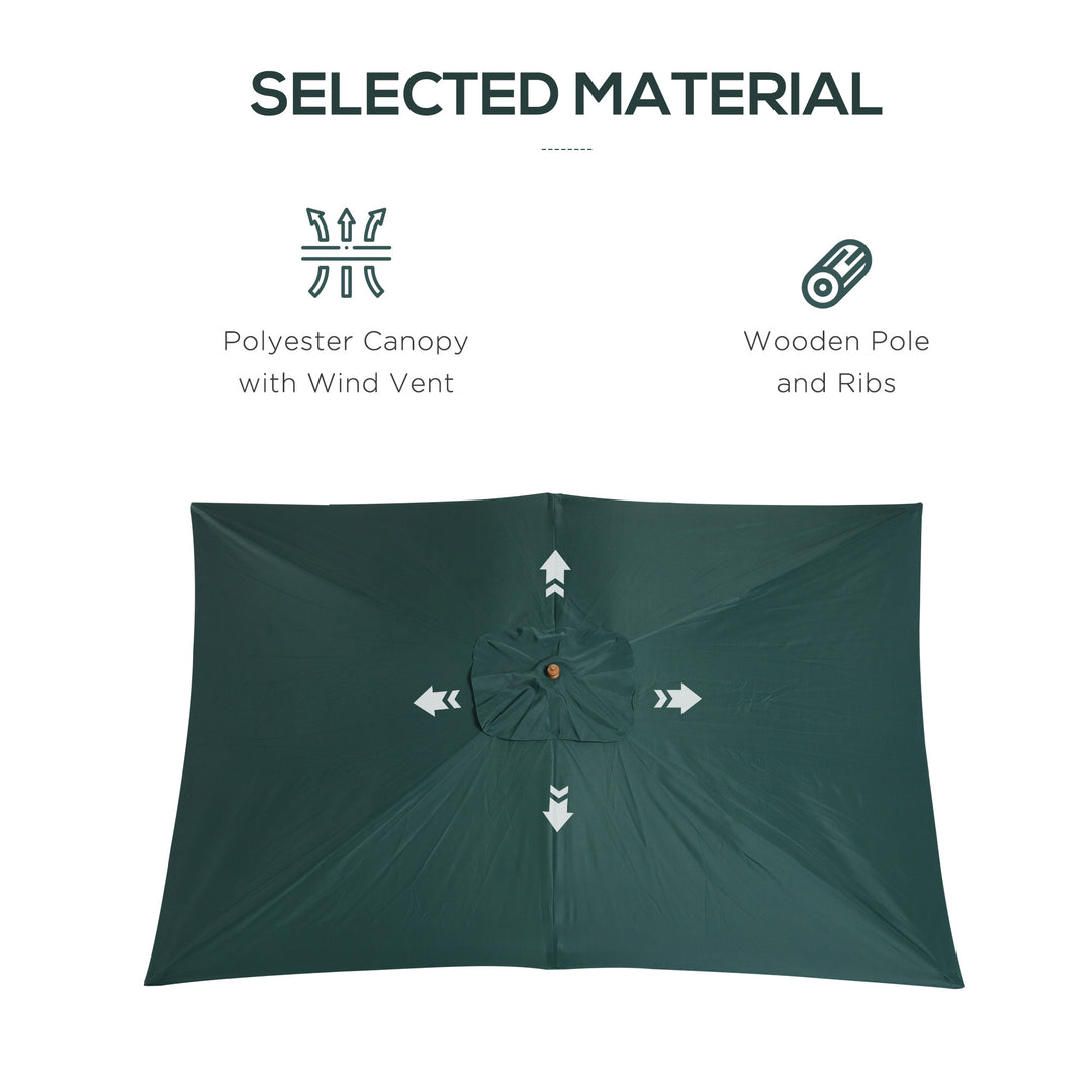 2 x 3m Wooden Garden Parasol Umbrella Outdoor Sun Shade Canopy, Green