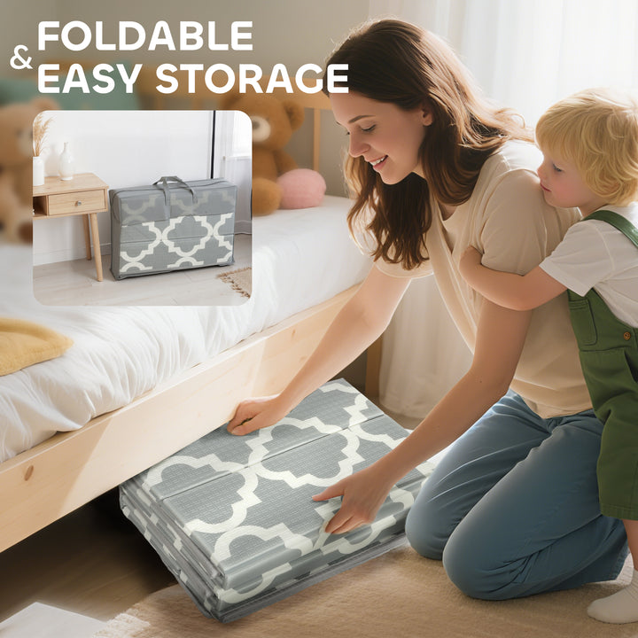 MCL Foldable Baby Play Mat, Baby Playpen, Reversible Foam Playmat, Floor Mats for Toddlers, Traffic and Grey Diamond Theme