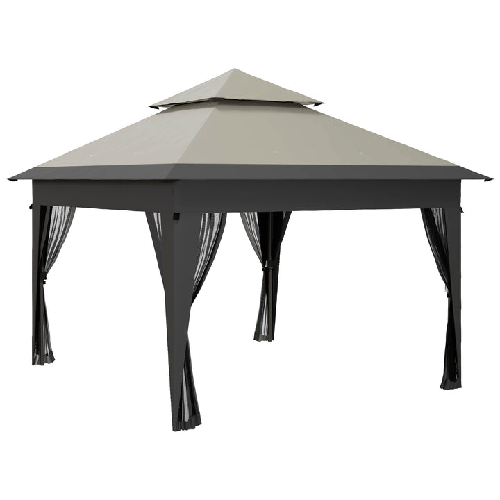Outsunny 3 x 3(m) Pop Up Gazebo with Mosquito Netting, 1 Person Easy up Marquee Party Tent with 1-Button Push, Double Roof, Carry Bag, Sandbags, Height Adjustable Instant Shelter, Grey