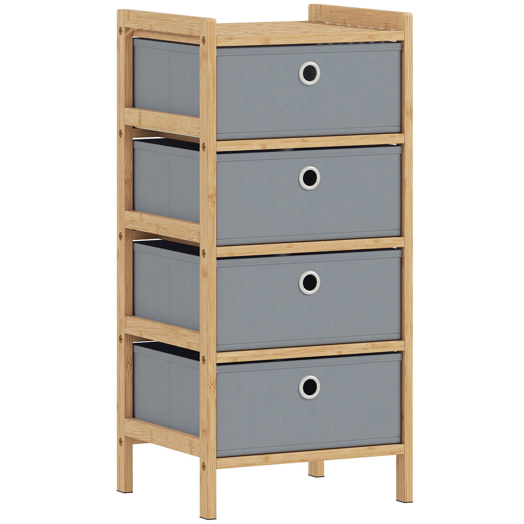 Chest of Drawers, 4 Fabric Drawers Narrow Dresser with Bamboo Frame, L