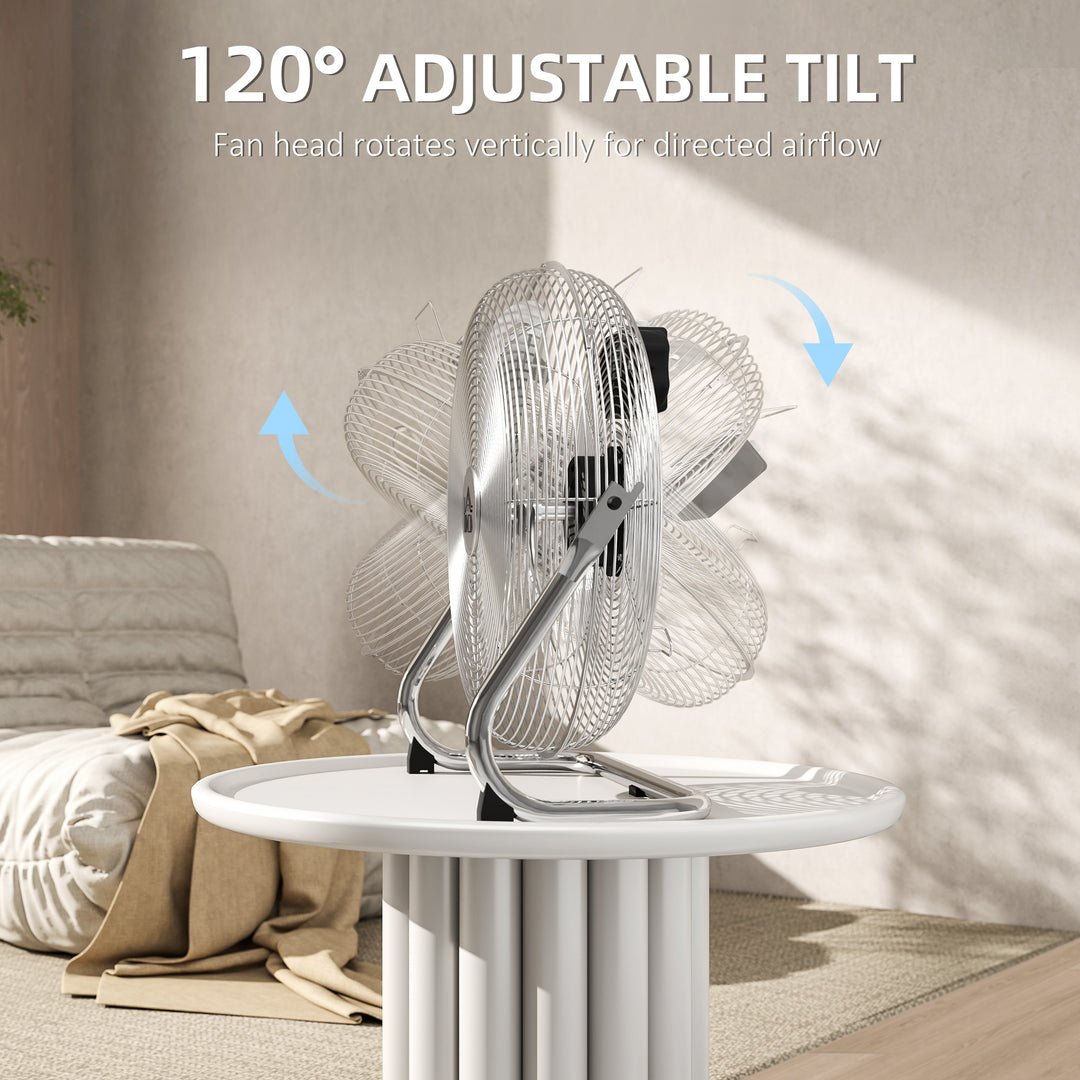 Metal Floor Fan with 3 Speeds & 120° Adjustable Tilt - Silver Tone