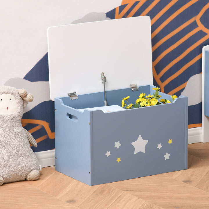 MCL Kids Wooden Toy Box Children Storage Chest Organiser Side Handle Safety Hinge Play Room Furniture Blue