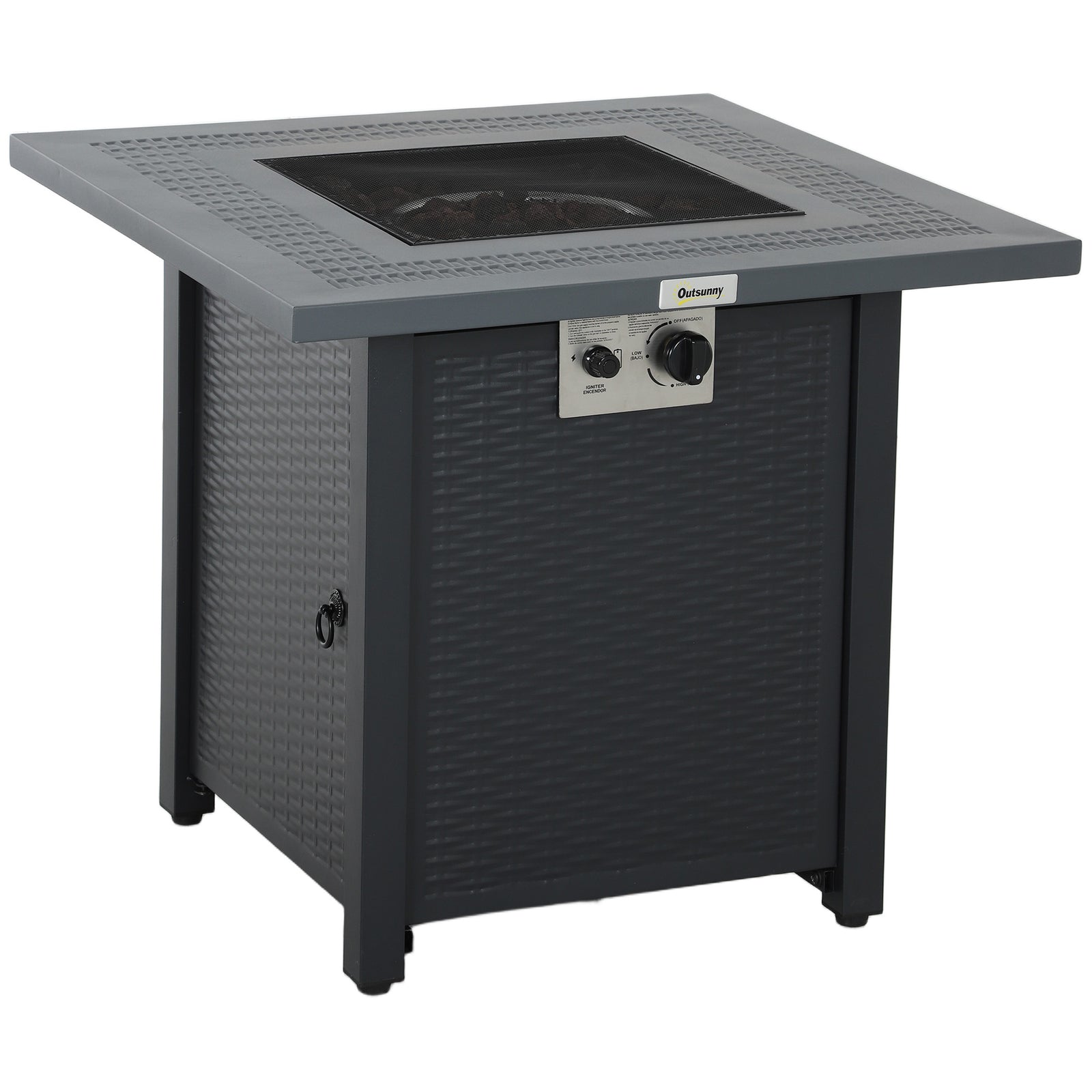 71 x 71cm 40000 BTU Gas Firepit Table - Black/Dark Grey