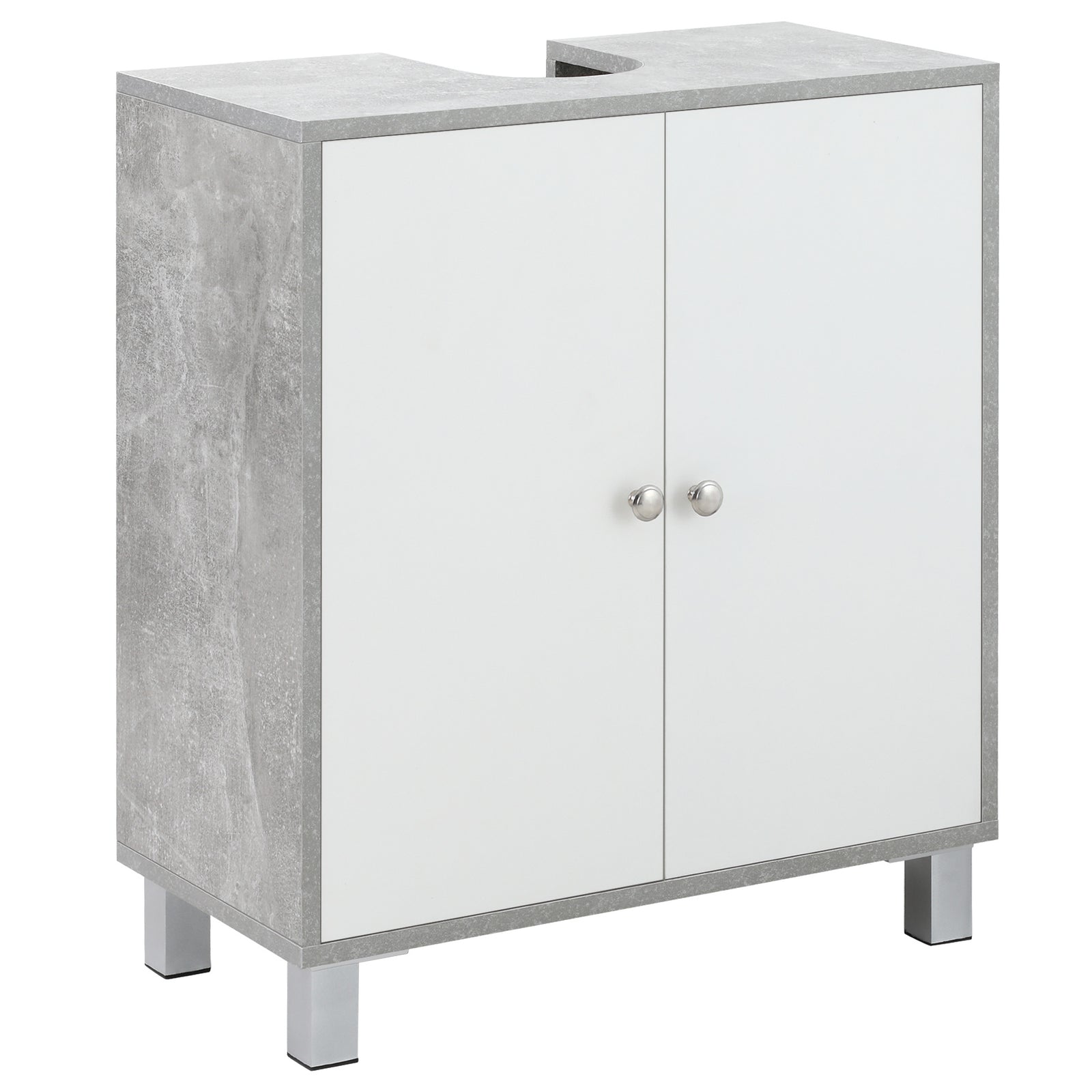 Under Sink Cabinet, Bathroom Vanity Unit, Storage Cupboard with Adjustable Shelves, White and Grey