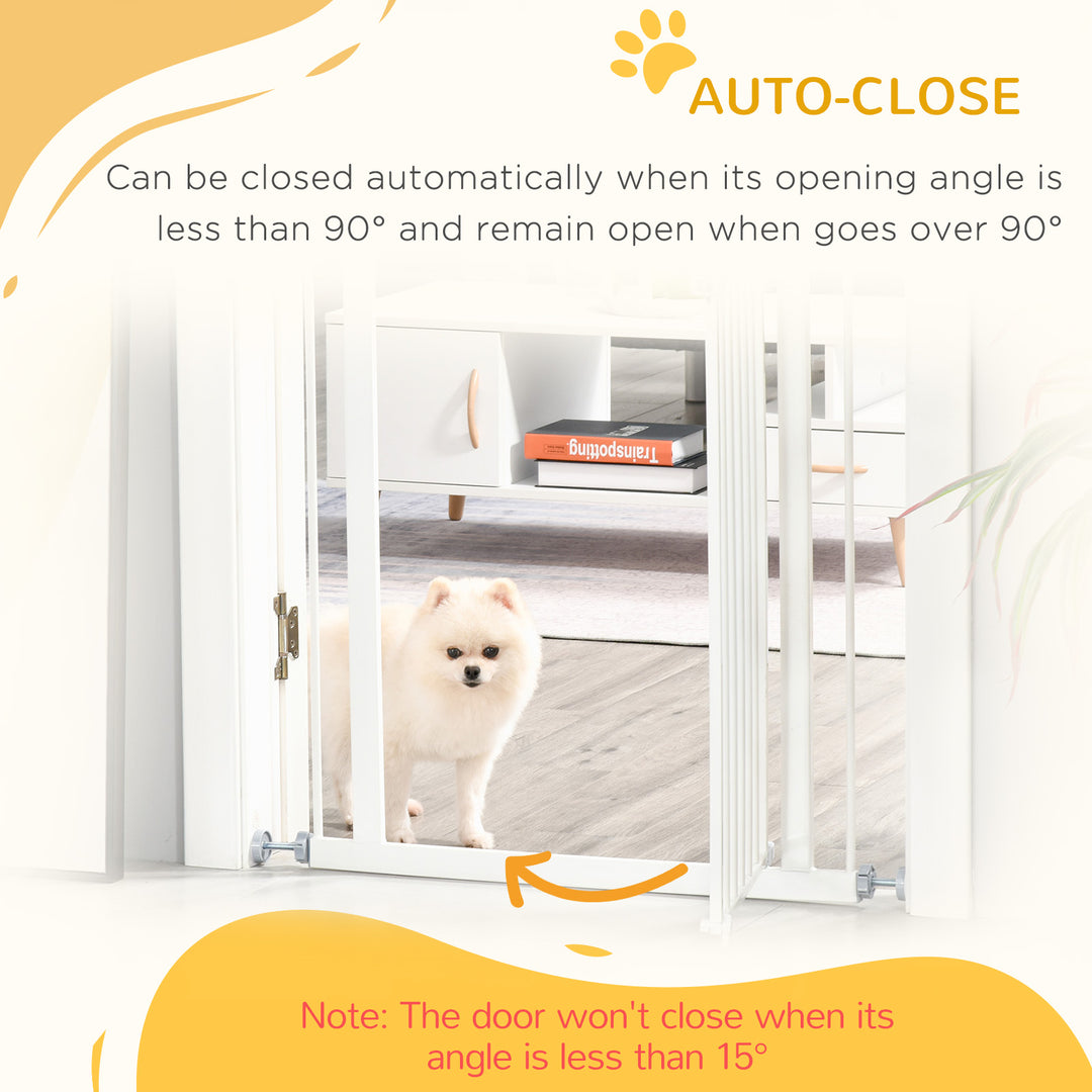 PawHut Pet Metal Safety Gate Pressure Fitted Stair Barrier for Dog Expandable Fence w/ Auto-Close Door Double Locking System 74-84cm White | Aosom UK