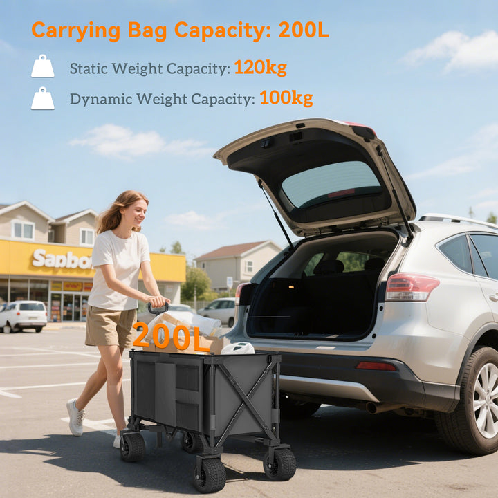Folding Garden Trolley, Cargo Traile on Wheels, Collapsible Camping Trolley, Outdoor Utility Wagon, Dark Grey