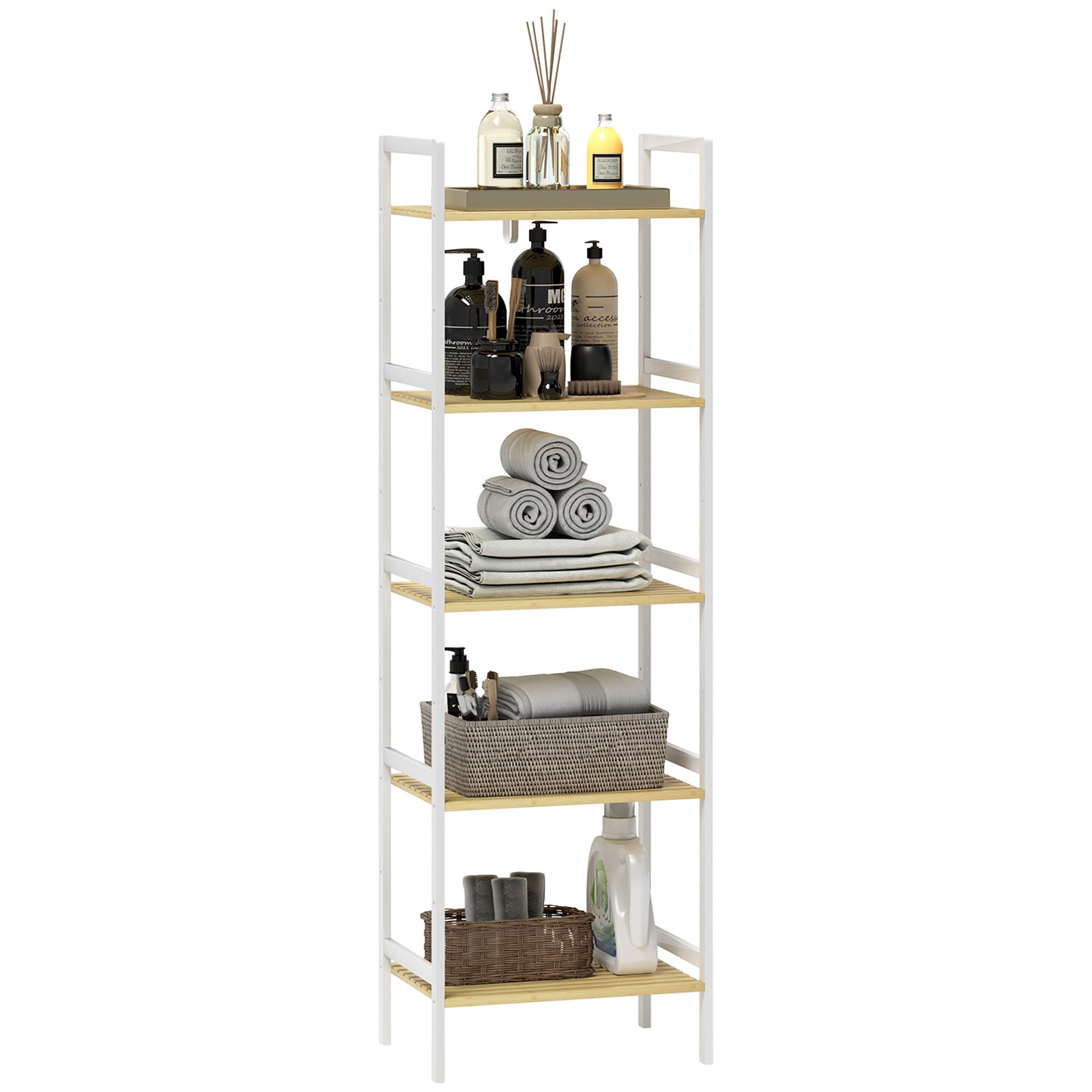 Five-Tier Bamboo Adjustable Shelf Storage Unit