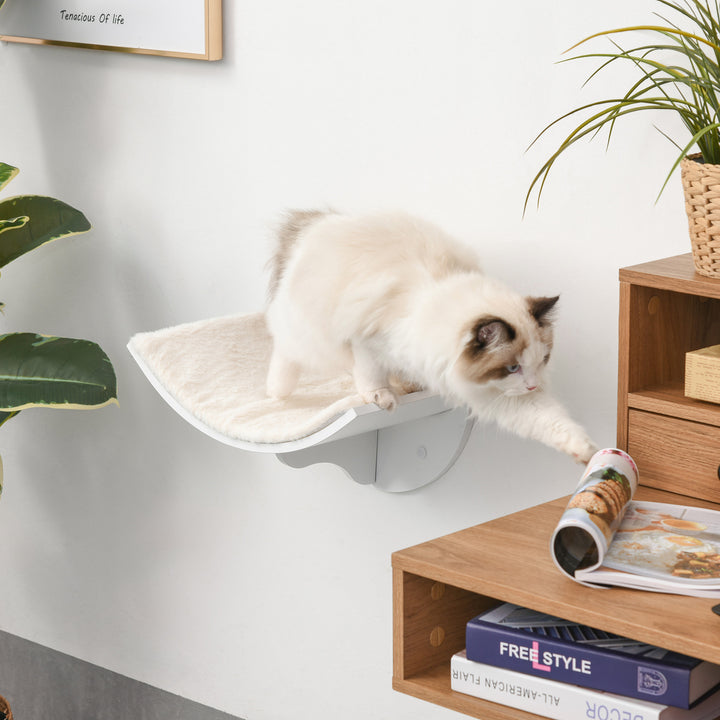 MCL Wood Cat Shelves, Wall-Mounted Cat Shelter, Curved Kitten Bed Perch Climber Furniture 41 x 28 x 21cm White